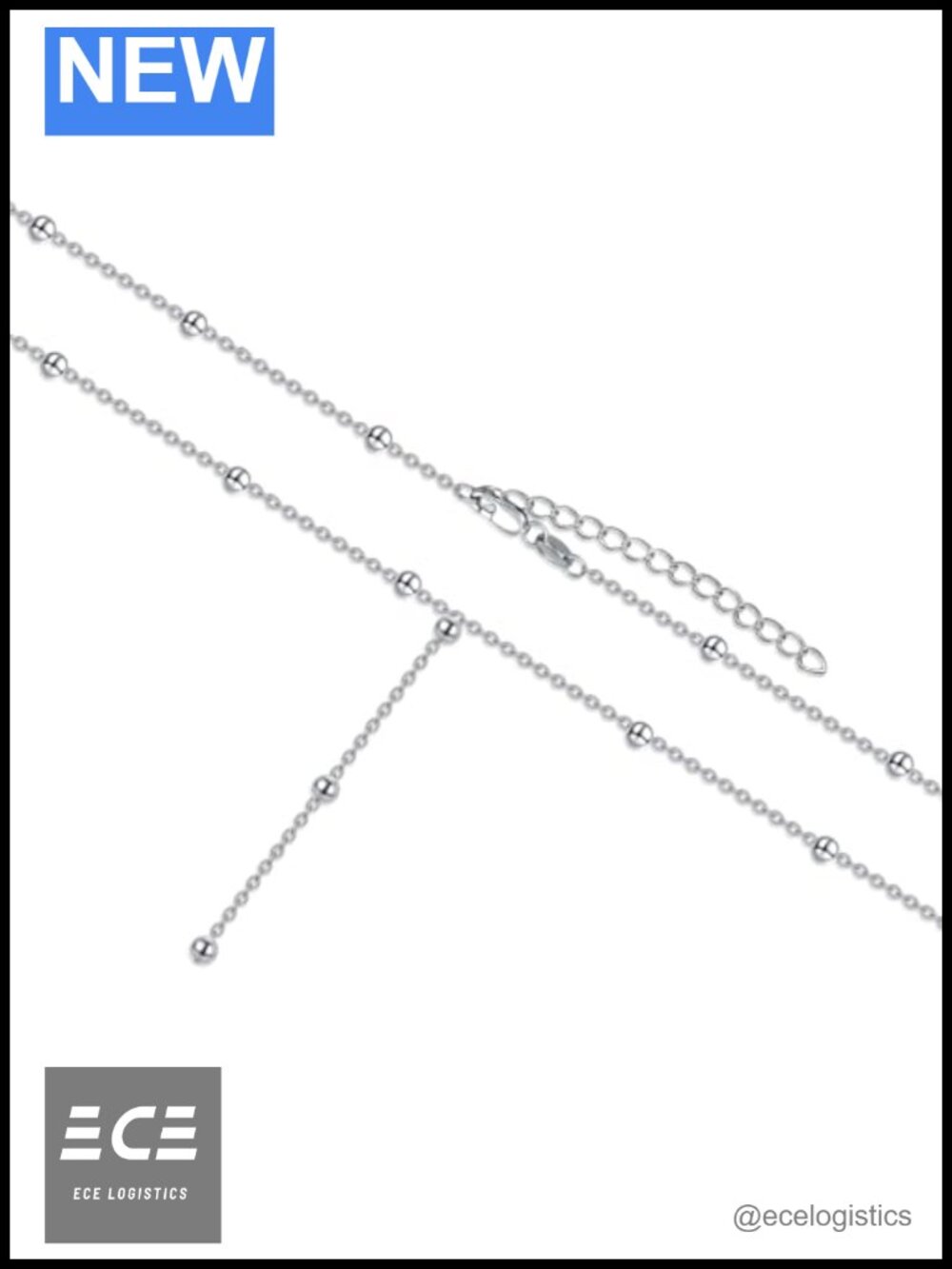 Sterling Silver Y-Shaped Necklace Silver Bead Drop Chain 18 Inch for Women